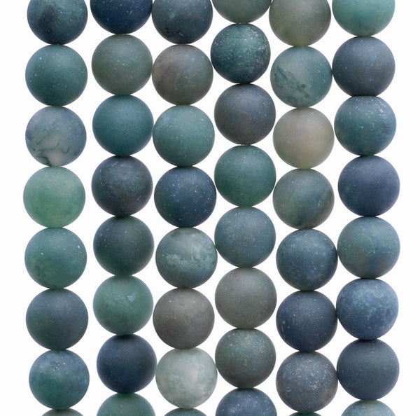 8MM Matte Green Agate Gemstone Round Loose Beads 7.5 inch Half Strand (80002377-M10)