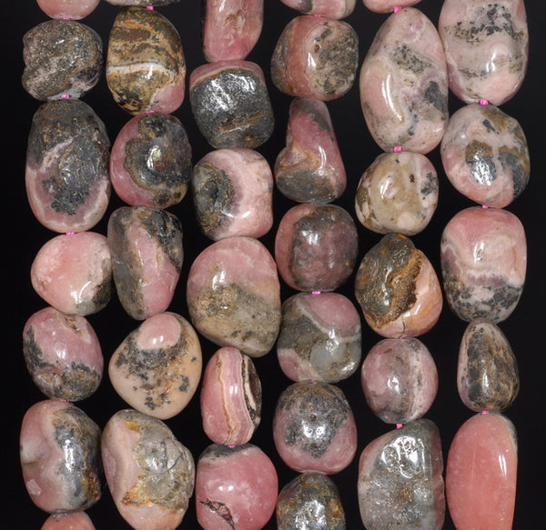 9-10MM Rhodochrosite Gemstone Grade B Pebble Nugget Granule Loose Beads 15.5 inch Full Strand (80002550-A61)