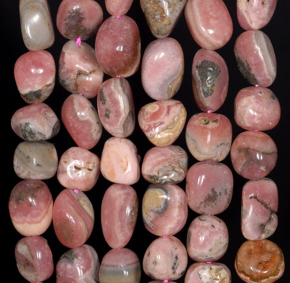 9-10MM Rhodochrosite Gemstone Pebble Nugget Granule Loose Beads 15 inch Full Strand (80002551-A61)