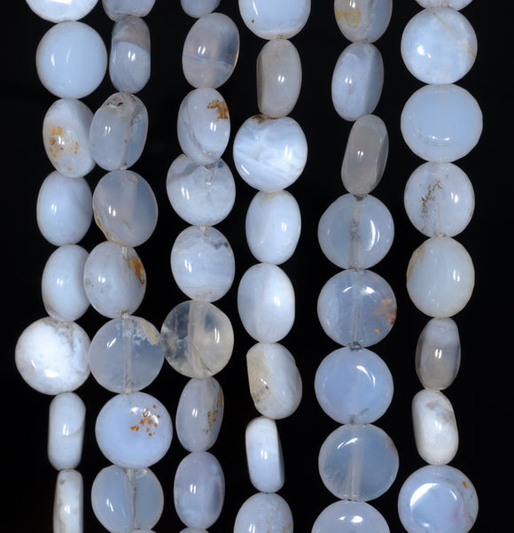 8MM Chalcedony Blue Agate Gemstone Round Flat Loose Beads 15.5 inch Full Strand (80002737-A167)