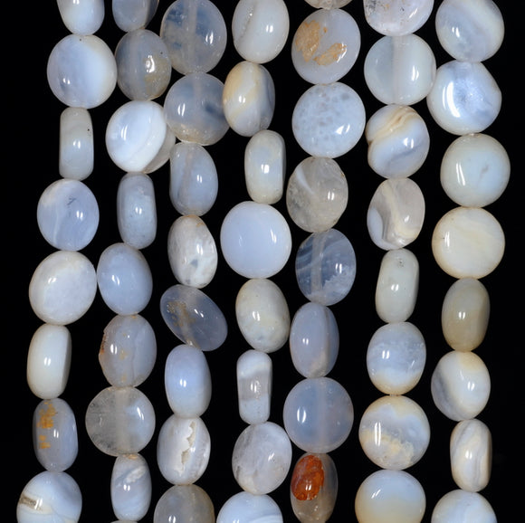 8MM Chalcedony Blue Agate Gemstone Round Flat Loose Beads 15.5 inch Full Strand (80002738-A167)