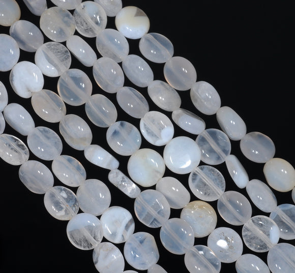 8MM Chalcedony Blue Agate Gemstone Round Flat Loose Beads 15.5 inch Full Strand (80002739-A167)