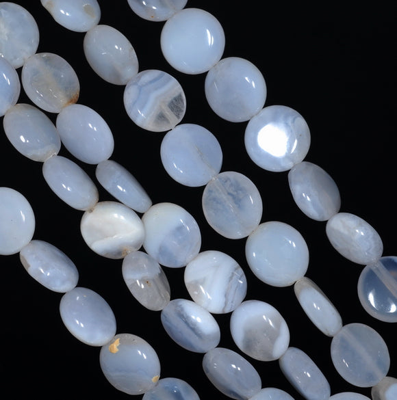 10MM Chalcedony Blue Agate Gemstone Round Flat Loose Beads 15.5 inch Full Strand (80002740-A167)