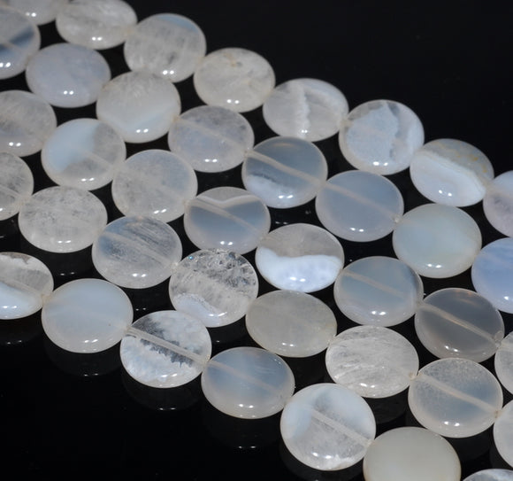 14MM Chalcedony Blue Agate Gemstone Round Flat Loose Beads 15.5 inch Full Strand (80002741-A167)