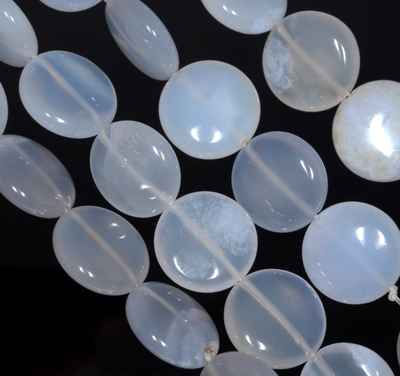 14MM Chalcedony Blue Agate Gemstone Round Flat Loose Beads 15.5 inch Full Strand (80002743-A167)