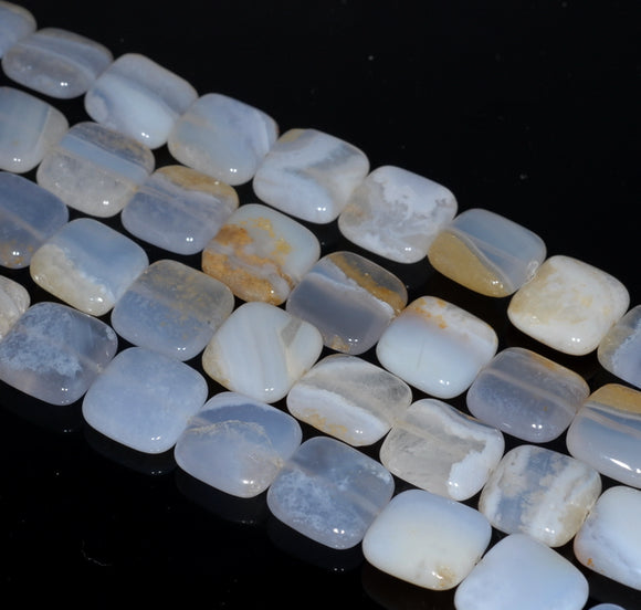 14X14MM Chalcedony Blue Agate Gemstone Square Loose Beads 16 inch Full Strand (80002757-A168)