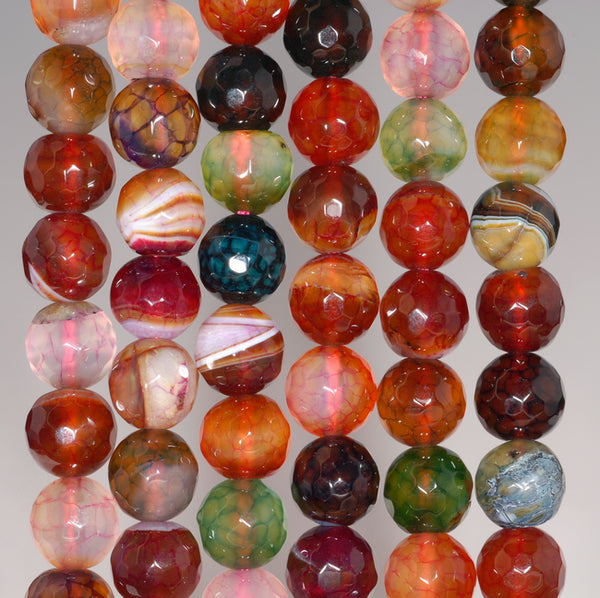 8MM Party Mix Dragon Vein Agate Gemstone Faceted Round Loose Beads 14.5 inch Full Strand (80002778-A55)