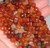 8MM Orange Red Agate Gemstone Faceted Round Loose Beads 14.5 inch Full Strand (80002779-A55)