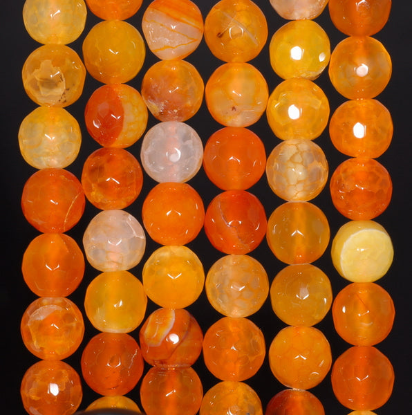 8MM Orange Dragon Vein Agate Gemstone Faceted Round Loose Beads 14.5 inch Full Strand (80002781-A55)