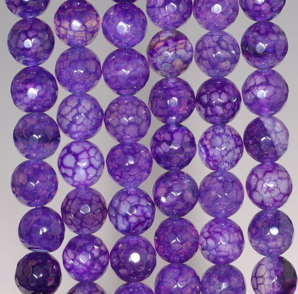 8MM Dark Purple Dragon Vein Agate Gemstone Faceted Round Loose Beads 14.5 inch Full Strand (80002782-A55)