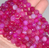 8MM Dark Pink Dragon Vein Agate Gemstone Faceted Round Loose Beads 14.5 inch Full Strand (80002787-A55)