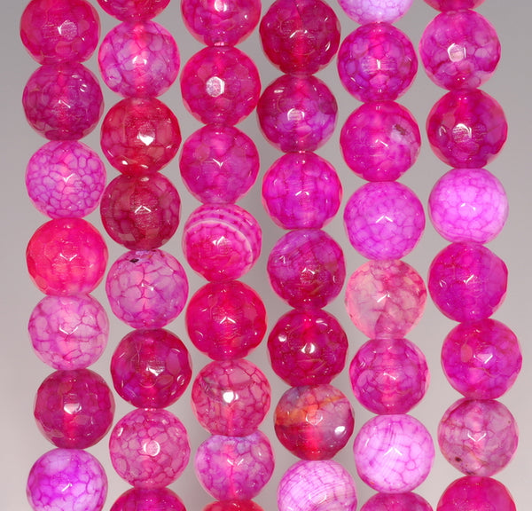 8MM Dark Pink Dragon Vein Agate Gemstone Faceted Round Loose Beads 14.5 inch Full Strand (80002787-A55)