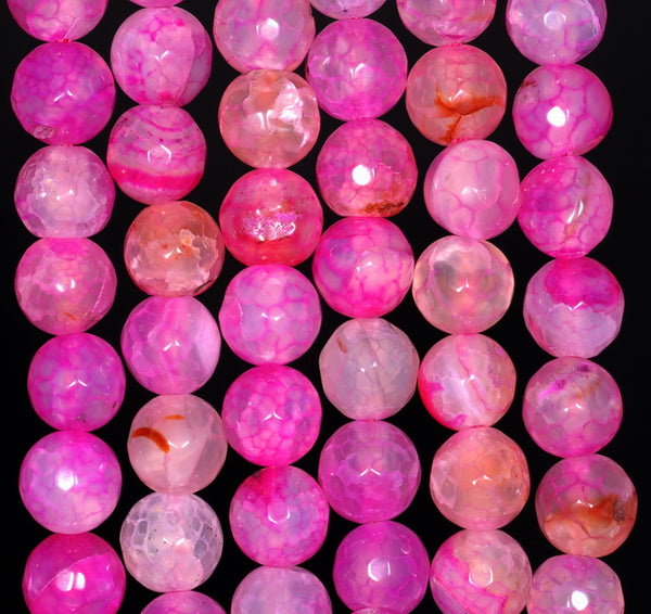 8MM Pink Dragon Vein Agate Gemstone Faceted Round Loose Beads 14.5 inch Full Strand (80002788-A55)