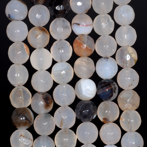 8MM Milky White Agate Gemstone Faceted Round Loose Beads 14.5 inch Full Strand (80002792-A55)