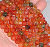 8MM Dark Orange Red Dragon Vein Agate Gemstone Faceted Round Loose Beads 14.5 inch Full Strand (80002795-A54)