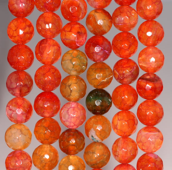 8MM Dark Orange Red Dragon Vein Agate Gemstone Faceted Round Loose Beads 14.5 inch Full Strand (80002795-A54)