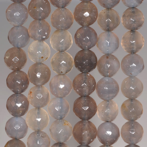 8MM Grey Agate Gemstone Faceted Round Loose Beads 14.5 inch Full Strand (80002796-A54)