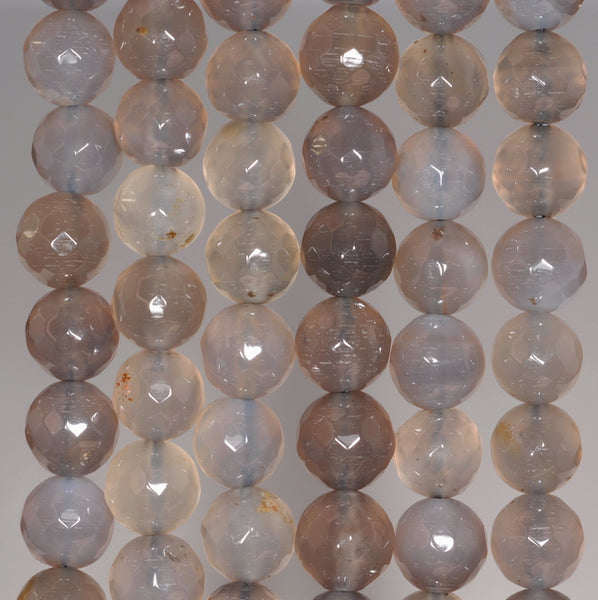 8MM Grey Agate Gemstone Faceted Round Loose Beads 14.5 inch Full Strand (80002796-A54)