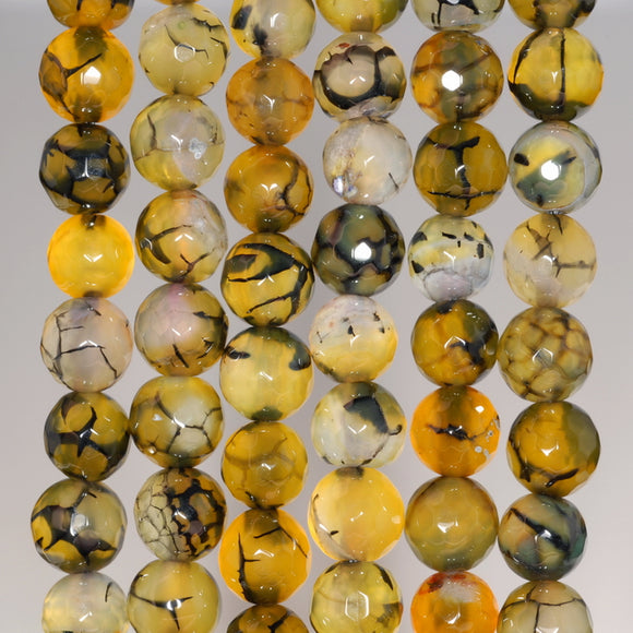 8MM Yellow Brown Dragon Vein Agate Gemstone Faceted Round Loose Beads 14.5 inch Full Strand (80002797-A54)