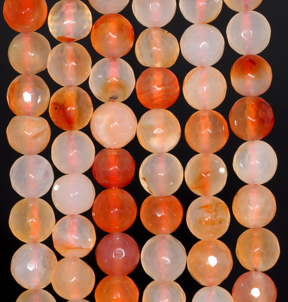 8MM Peach Agate Gemstone Faceted Round Loose Beads 14.5 inch Full Strand (80002802-A54)