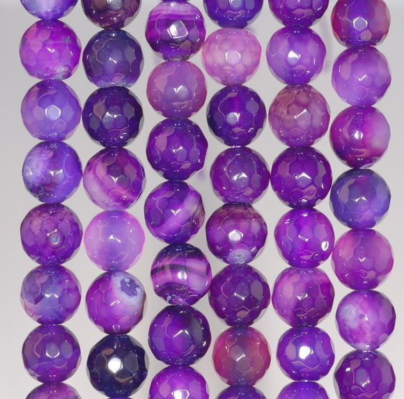 8MM Dark Purple Agate Gemstone Faceted Round Loose Beads 14.5 inch Full Strand (80002803-A54)