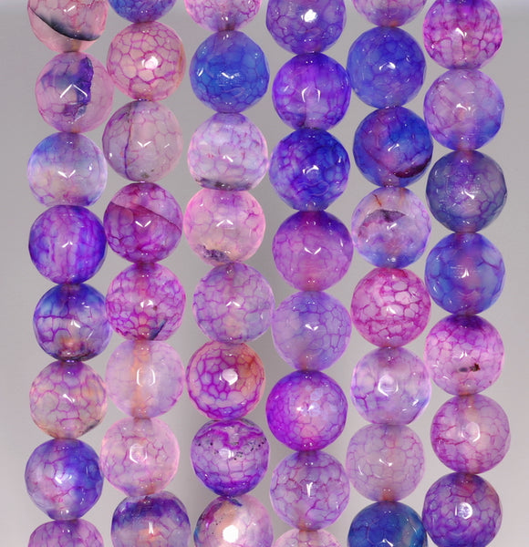 8MM Purple Dragon Vein Agate Gemstone Faceted Round Loose Beads 14.5 inch Full Strand (80002805-A54)