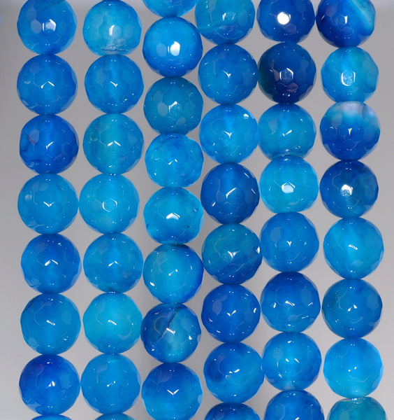 8MM Dark Apatite Blue Agate Gemstone Faceted Round Loose Beads 14.5 inch Full Strand (80002806-A54)