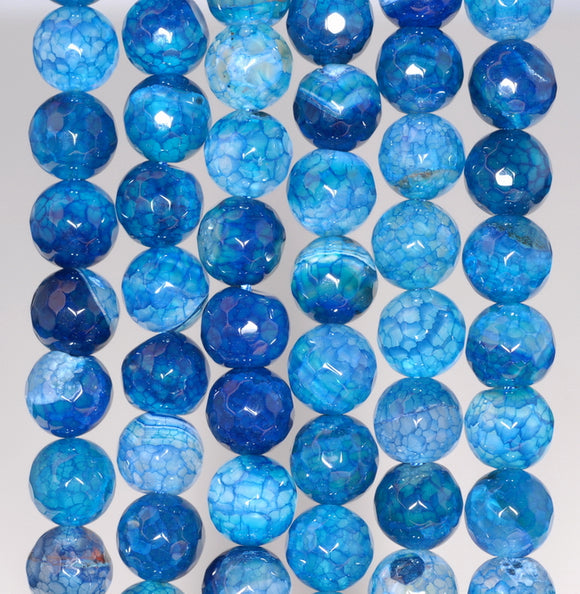 8MM Sea Blue Dragon Vein Agate Gemstone Faceted Round Loose Beads 14.5 inch Full Strand (80002809-A54)