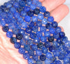 8MM Sapphire Blue Dragon Vein Agate Gemstone Faceted Round Loose Beads 14.5 inch Full Strand (80002810-A54)