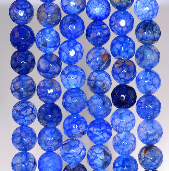 8MM Sapphire Blue Dragon Vein Agate Gemstone Faceted Round Loose Beads 14.5 inch Full Strand (80002810-A54)