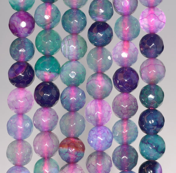 8MM Multi Color Dragon Vein Agate Gemstone Faceted Round Loose Beads 14.5 inch Full Strand (80002815-A57)