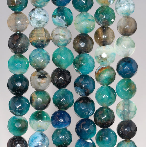 8MM Dark Green Dragon Vein Agate Gemstone Faceted Round Loose Beads 14.5 inch Full Strand (80002817-A57)