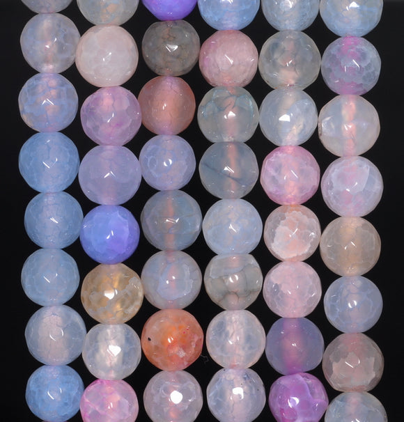 8MM Rainbow Dragon Vein Agate Gemstone Faceted Round Loose Beads 14.5 inch Full Strand (80002818-A57)