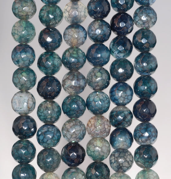 8MM Dark Green Dragon Vein Agate Gemstone Faceted Round Loose Beads 14.5 inch Full Strand (80002820-A57)