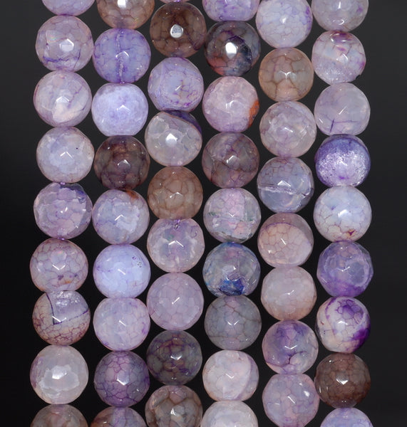 8MM Light Purple Dragon Vein Agate Gemstone Faceted Round Loose Beads 14.5 inch Full Strand (80002821-A57)