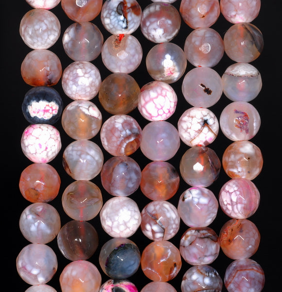 8MM Peach Fire Agate Gemstone Faceted Round Loose Beads 14.5 inch Full Strand (80002826-A57)