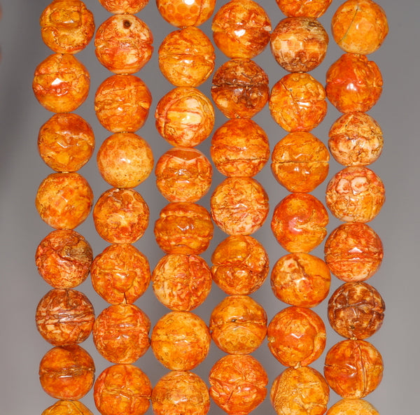 8MM Orange Fire Agate Gemstone Faceted Round Loose Beads 14.5 inch Full Strand (80002827-A57)