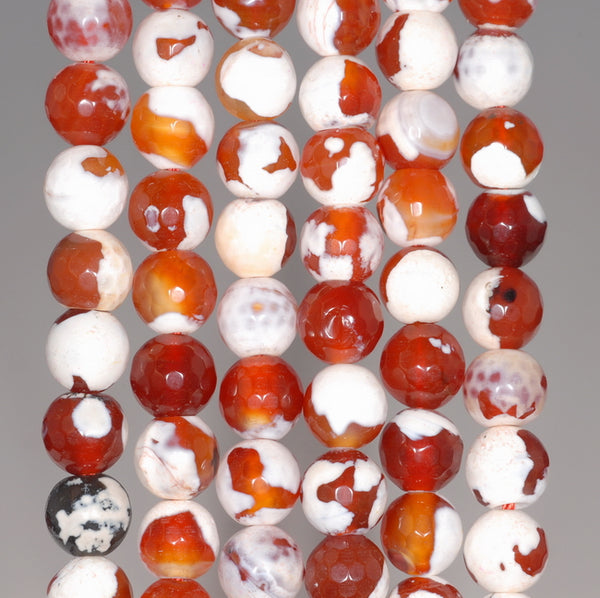 8MM Orange Fire Agate Gemstone Faceted Round Loose Beads 14.5 inch Full Strand (80002829-A57)