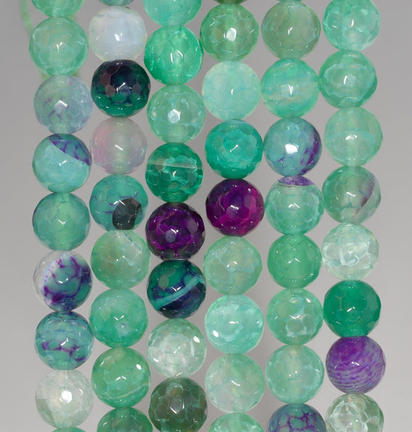 8MM Green Dragon Vein Agate Gemstone Faceted Round Loose Beads 14.5 inch Full Strand (80002834-A56)