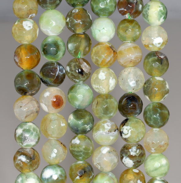 8MM Grass Green Fire Agate Gemstone Faceted Round Loose Beads 14.5 inch Full Strand (80002835-A56)