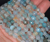 8MM Aqua Blue Dragon Vein Agate Gemstone Faceted Round Loose Beads 14.5 inch Full Strand (80002837-A56)