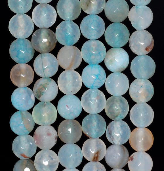 8MM Aqua Blue Dragon Vein Agate Gemstone Faceted Round Loose Beads 14.5 inch Full Strand (80002837-A56)