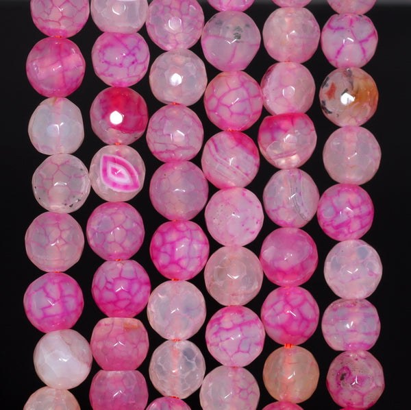 8MM Light Pink Dragon Vein Agate Gemstone Faceted Round Loose Beads 14.5 inch Full Strand (80002839-A56)