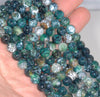 8MM Dark Green Fire Agate Gemstone Faceted Round Loose Beads 14.5 inch Full Strand (80002841-A56)