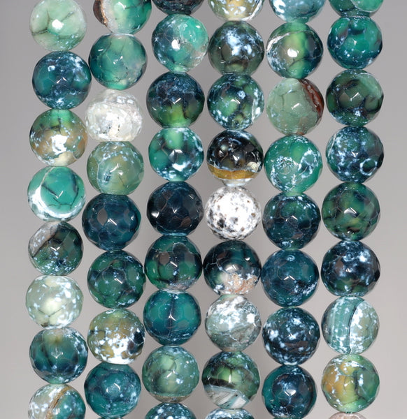 8MM Dark Green Fire Agate Gemstone Faceted Round Loose Beads 14.5 inch Full Strand (80002841-A56)