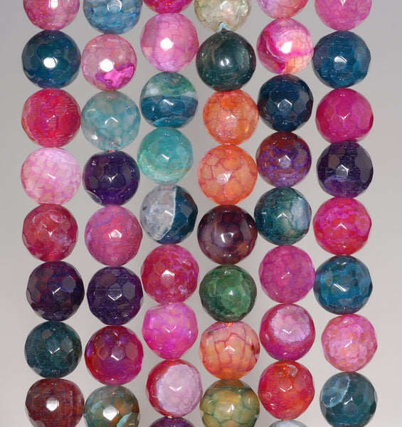 8MM Party Mix Dragon Vein Agate Gemstone Faceted Round Loose Beads 14.5 inch Full Strand (80002842-A56)