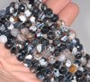 8MM Black White Fire Agate Gemstone Faceted Round Loose Beads 14.5 inch Full Strand (80002843-A56)