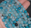 8MM Light Blue Dragon Vein Agate Gemstone Faceted Round Loose Beads 14.5 inch Full Strand (80002846-A56)