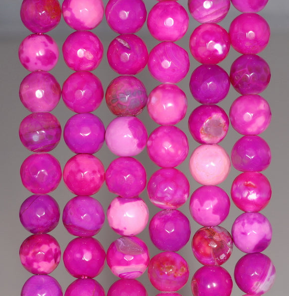 8MM Sugar Pink Fire Agate Gemstone Faceted Round Loose Beads 14.5 inch Full Strand (80002847-A56)