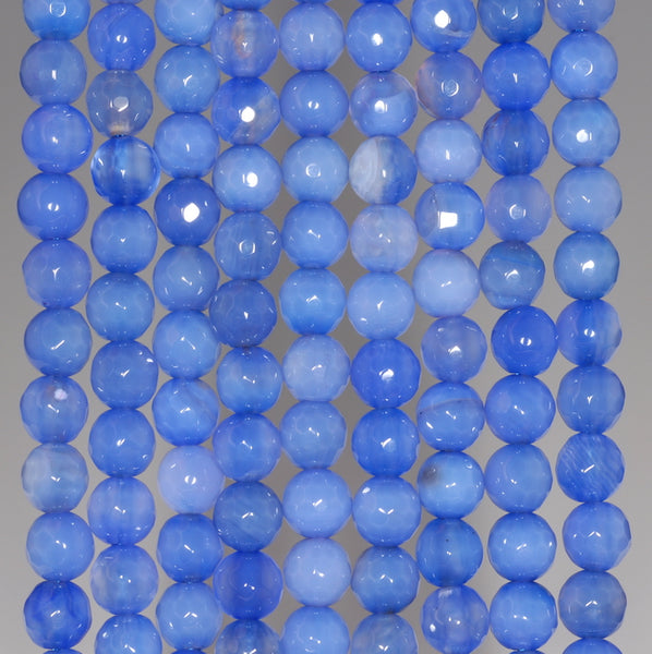 6MM Indigo Blue Agate Gemstone Faceted Round Loose Beads 14.5 inch Full Strand (80002851-A51)